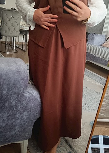 Kahverengi Kemerli Uzun Ofis Elbisesi - Görsel 3