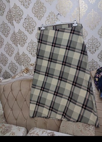 Bej Ekose Desenli Uzun Kadın Etek - Görsel 4