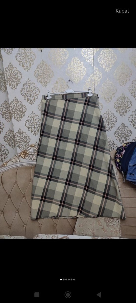 Bej Ekose Desenli Uzun Kadın Etek - Görsel 5