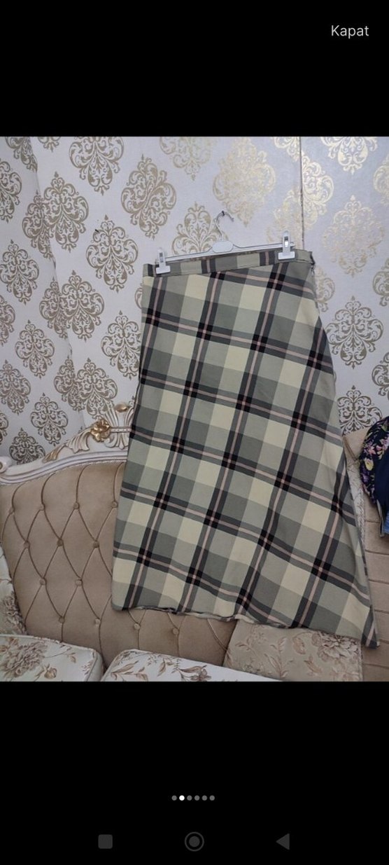 Bej Ekose Desenli Uzun Kadın Etek - Görsel 4