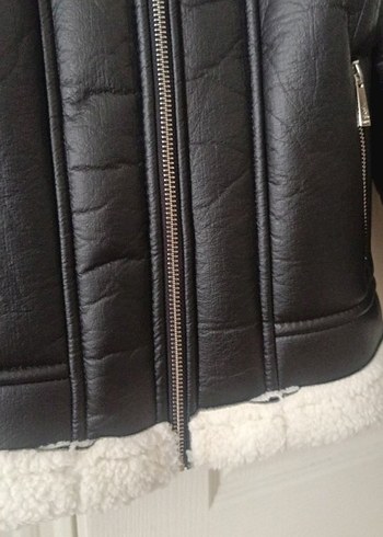 Çocuk Siyah Kürklü Deri Biker Mont - Görsel 4