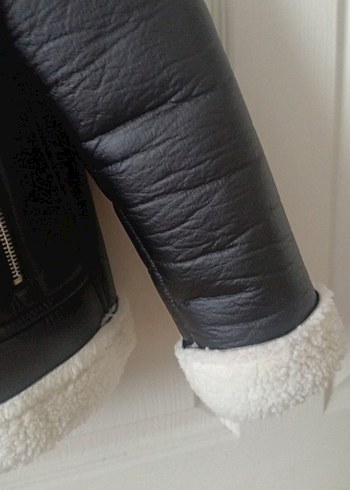 Çocuk Siyah Kürklü Deri Biker Mont - Görsel 6