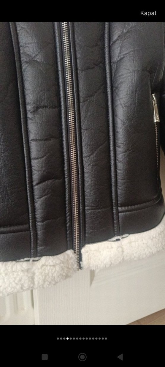 Çocuk Siyah Kürklü Deri Biker Mont - Görsel 4