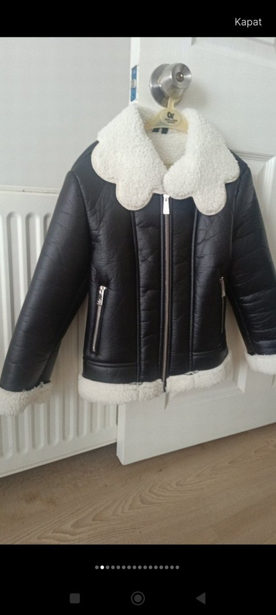 Çocuk Siyah Kürklü Deri Biker Mont - Görsel 2