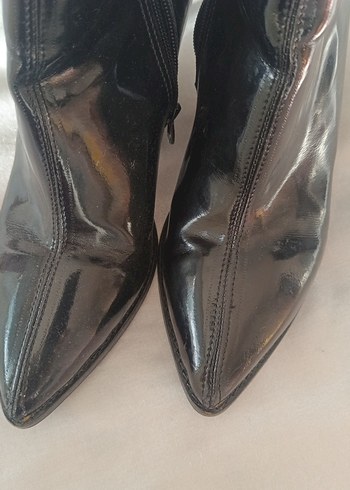 Siyah Parlak Deri Yılan Desenli Stiletto Bot - Görsel 7