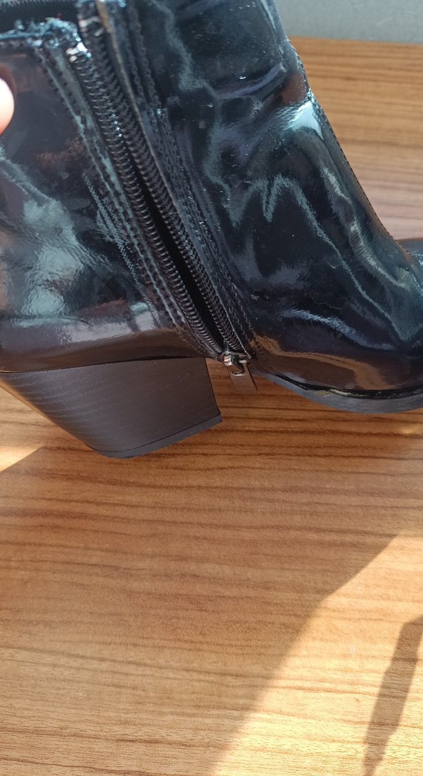 Siyah Parlak Deri Yılan Desenli Stiletto Bot - Görsel 5