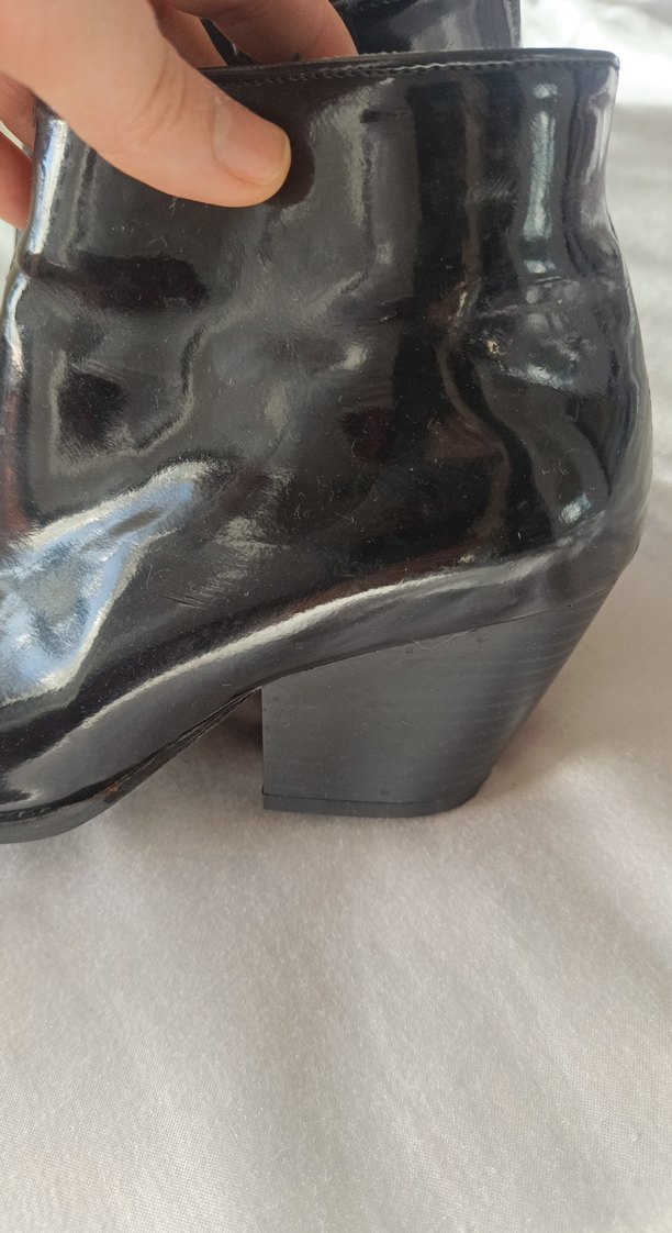 Siyah Parlak Deri Yılan Desenli Stiletto Bot - Görsel 3