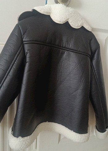 Beyaz Kürklü Siyah Deri Biker Ceket - Görsel 12