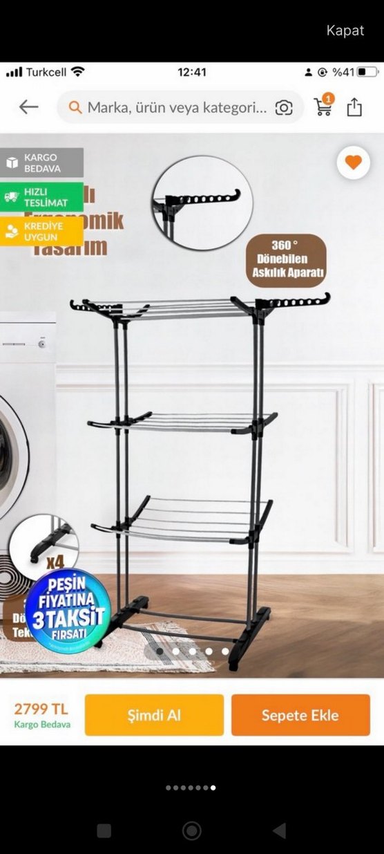 Katlanabilir Gri Kurutmalık Askısı - Görsel 3