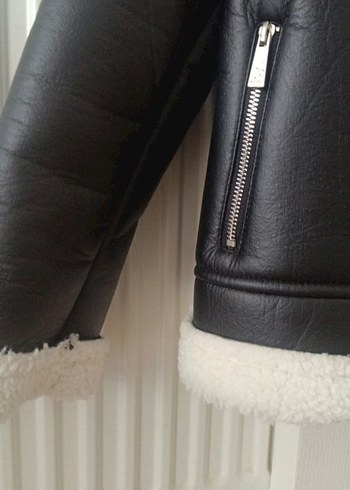 Kadın Siyah Deri Kürk Detaylı Biker Mont - Görsel 4