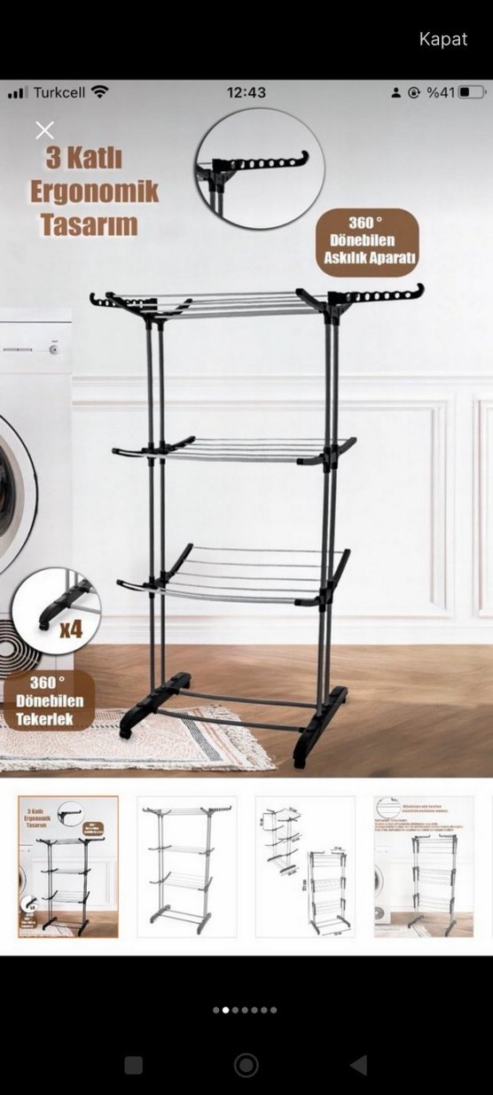 Gri Katlanabilir Kurutmalık Askı - Görsel 4