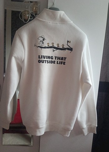 Kadın Beyaz Yarım Fermuarlı Sweatshirt - Görsel 8