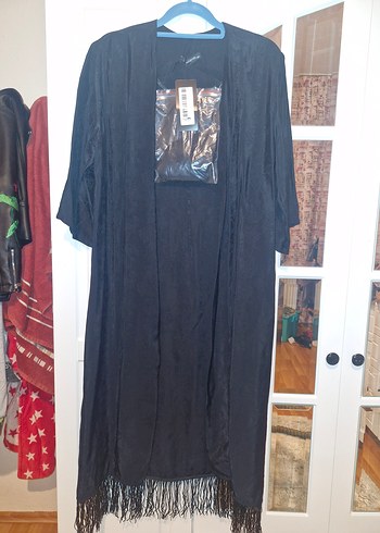 Uzun Siyah Bohem Kadın Kimono - Görsel 2