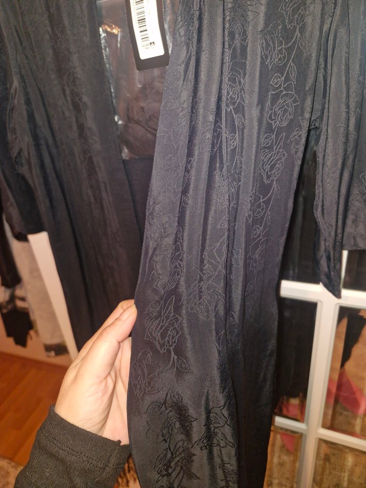 Uzun Siyah Bohem Kadın Kimono - Görsel 5