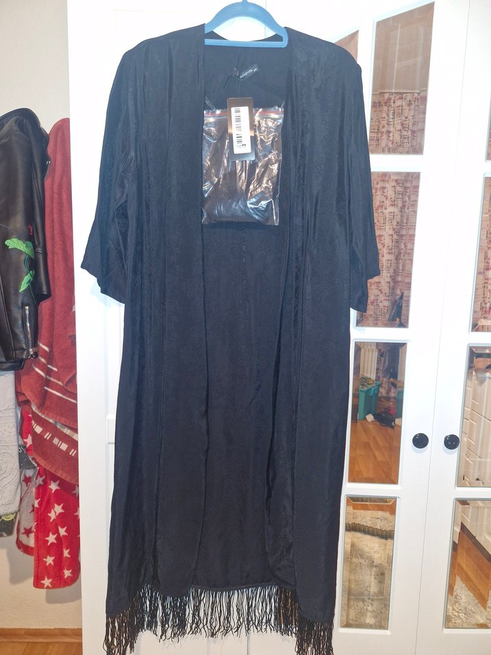 Uzun Siyah Bohem Kadın Kimono - Görsel 2