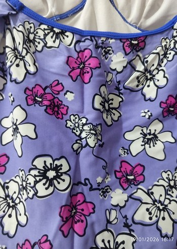 Mor Çiçek Desenli Mini Dantelli Kadın Mayo - Görsel 4