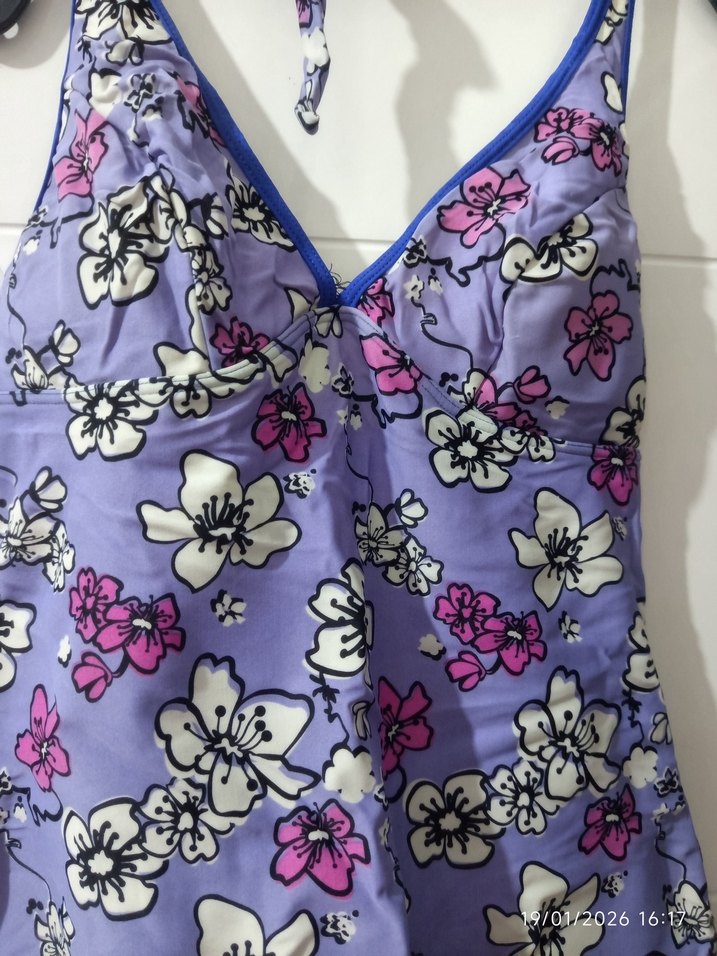 Mor Çiçek Desenli Mini Dantelli Kadın Mayo - Görsel 2