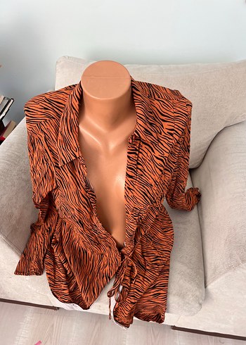 Kahverengi Zebra Desenli Hamile Bluzu