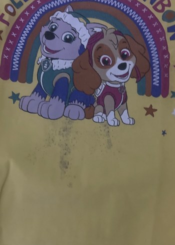 Kız Çocuk Sarı Fırfırlı Baskılı Tişört - Görsel 2