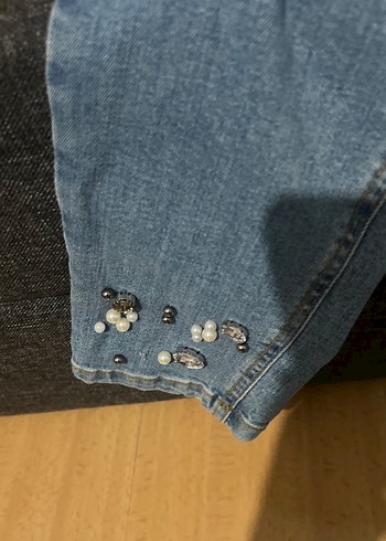 Kadın Düğmeli Mavi Midi Kot Pantolon - Görsel 3