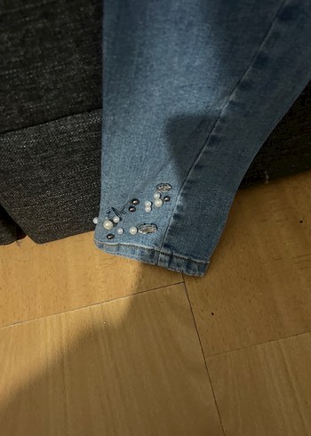 Kadın Düğmeli Mavi Midi Kot Pantolon - Görsel 2