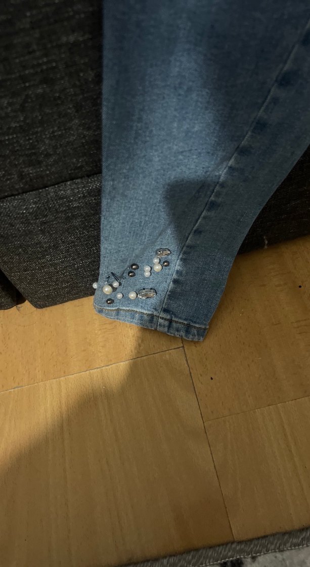 Kadın Düğmeli Mavi Midi Kot Pantolon - Görsel 2