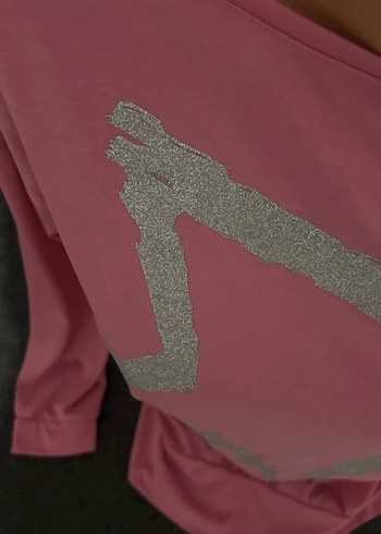 Pullu Gri Yıldız Baskılı Pembe Hamile Tişörtü - Görsel 2