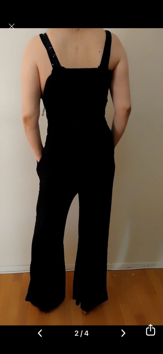 Siyah Süet V Yaka Kadın Tulum - Görsel 2