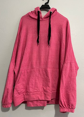 Pembe Kapüşonlu Oversize Kadın Sweatshirt