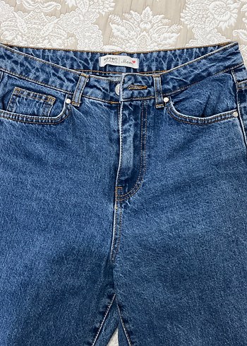 Lace Detaylı Mavi Kadın Denim Pantolon - Görsel 2