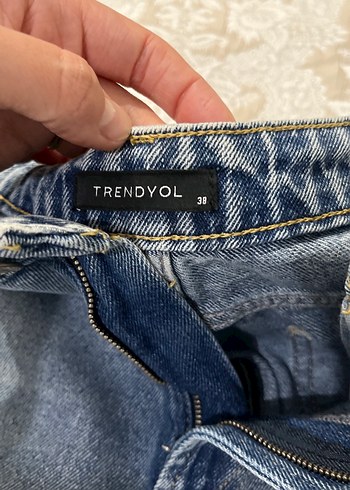 Kadın Gri Laced Rahat Kesim Midi Denim Jean - Görsel 2