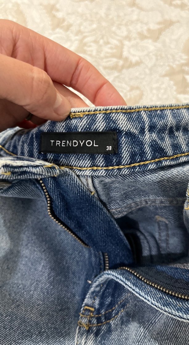 Kadın Gri Laced Rahat Kesim Midi Denim Jean - Görsel 2