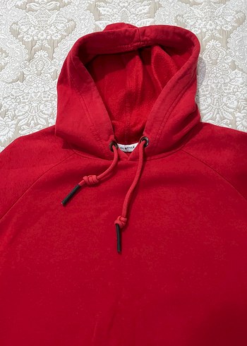 Kırmızı Kapüşonlu Fermuarlı Kadın Sweatshirt - Görsel 2