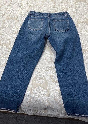 Bağcıklı Geniş Kesim Mavi Kadın Kot Pantolon - Görsel 4