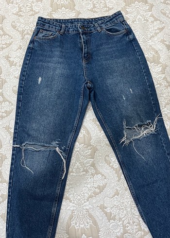 Bağcıklı Geniş Kesim Mavi Kadın Kot Pantolon - Görsel 2