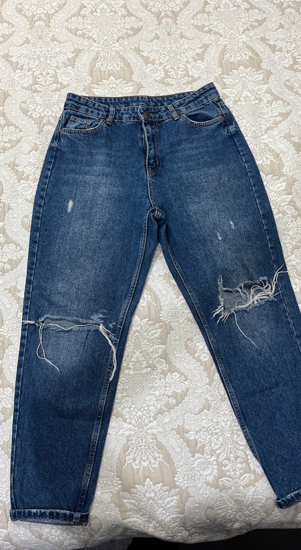 Bağcıklı Geniş Kesim Mavi Kadın Kot Pantolon - Görsel 2