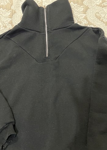 Siyah Yüksek Yaka Fermuarlı Kadın Sweatshirt - Görsel 3