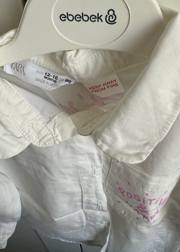 Kız Çocuk Beyaz Nakışlı Pamuk Gömlek - Görsel 3