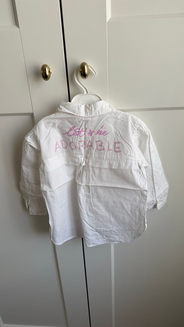 Kız Çocuk Beyaz Nakışlı Pamuk Gömlek - Görsel 2