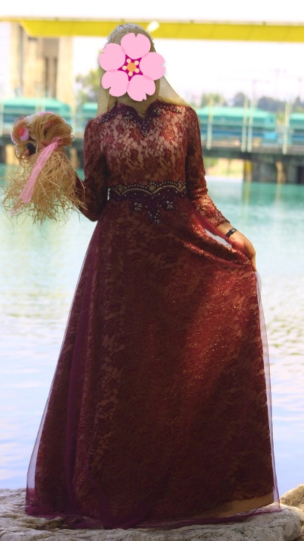 Bordo Dantel İşlemeli Uzun Kollu Abiye - Görsel 2