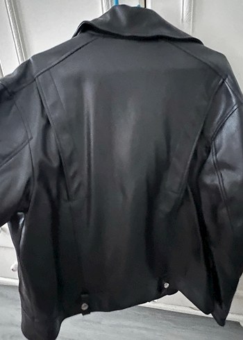 Kadın Siyah Deri Biker Ceket - Görsel 2