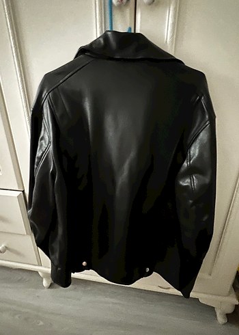 Kadın Siyah Deri Biker Ceket - Görsel 3