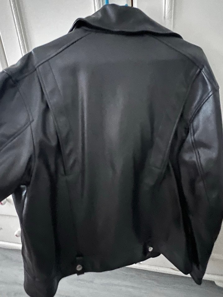 Kadın Siyah Deri Biker Ceket - Görsel 2