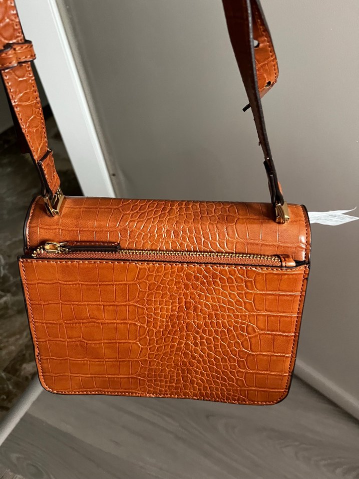 Kahverengi Deri Yılan Desenli Kadın Çanta - Görsel 4