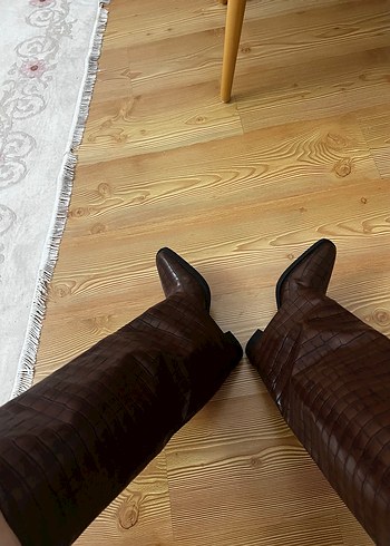 Kahverengi Deri Yılan Desenli Dizüstü Bot - Görsel 6