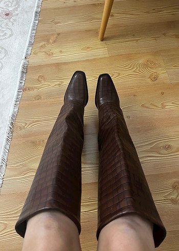 Kahverengi Deri Yılan Desenli Dizüstü Bot - Görsel 5