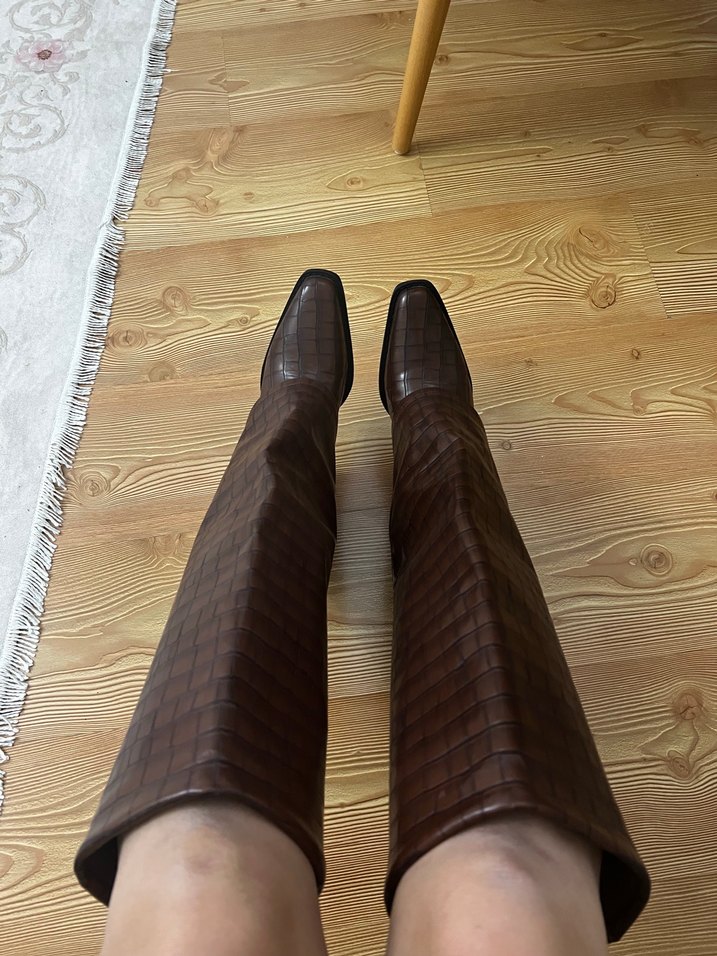 Kahverengi Deri Yılan Desenli Dizüstü Bot - Görsel 5