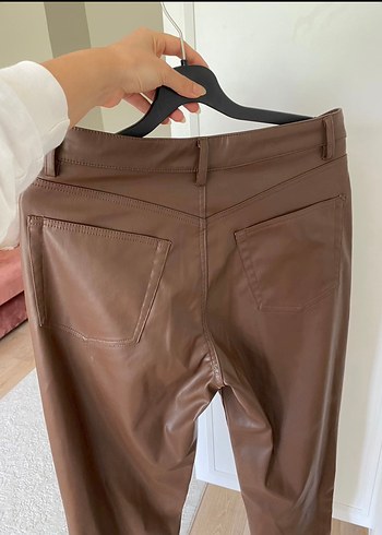 Kadın Kahverengi Deri Salaş Pantolon - Görsel 3
