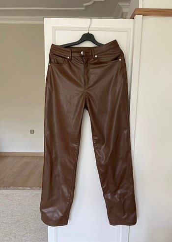 Kadın Kahverengi Deri Salaş Pantolon - Görsel 2