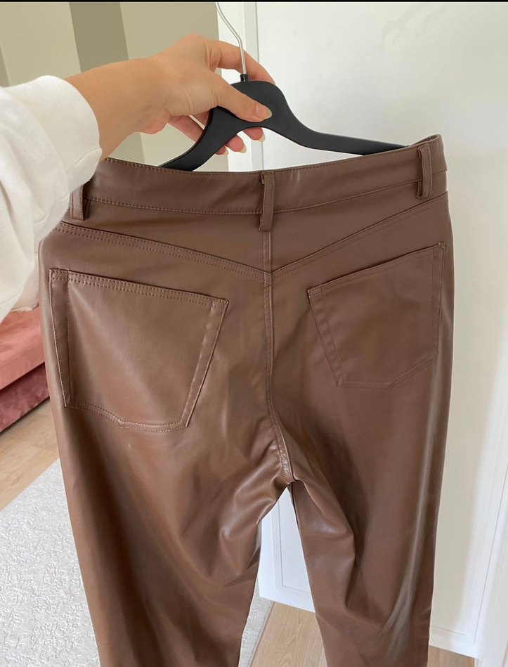 Kadın Kahverengi Deri Salaş Pantolon - Görsel 3